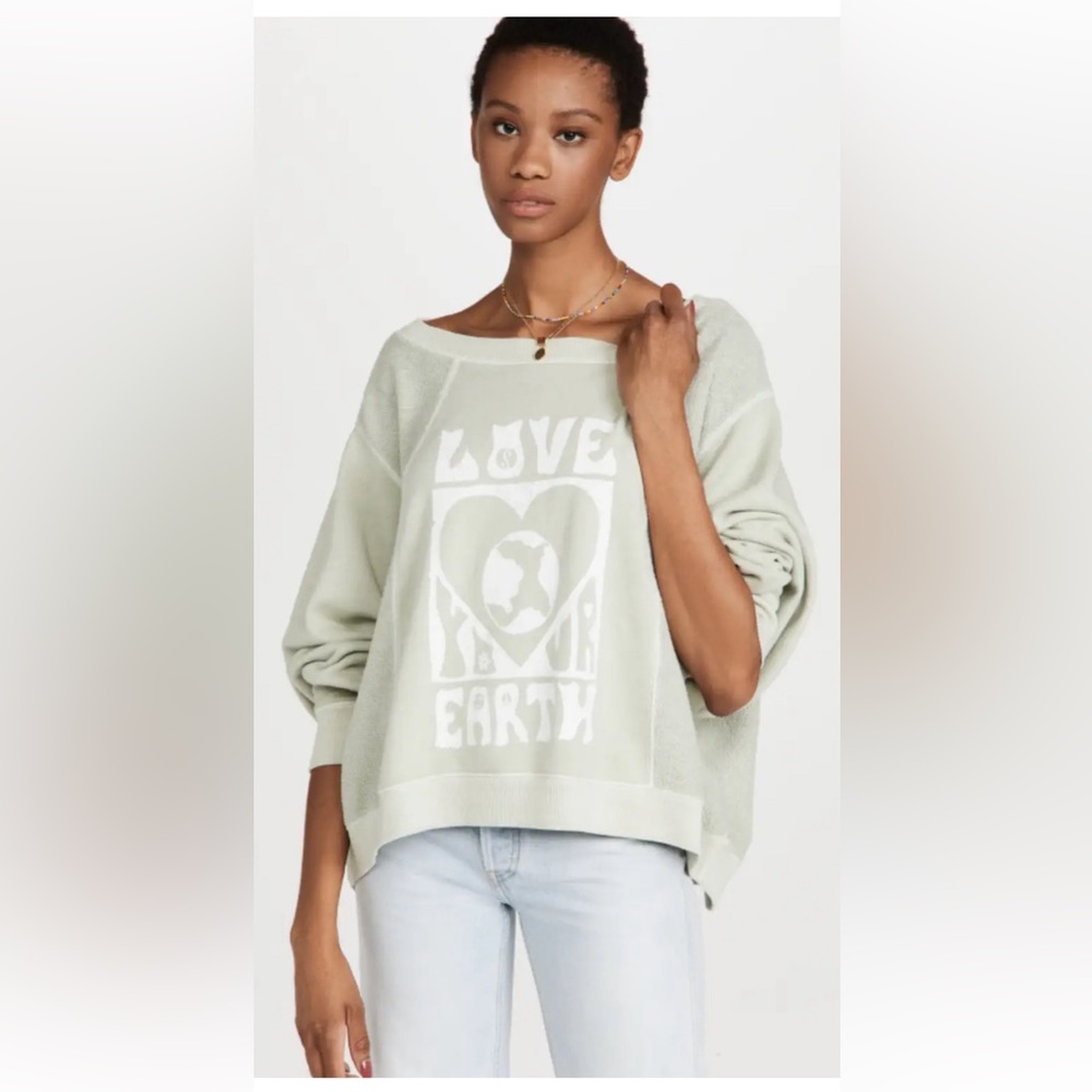 NWOT FREE PEOPLE TERRA SLOGAN sweatshirt size Large color army combo